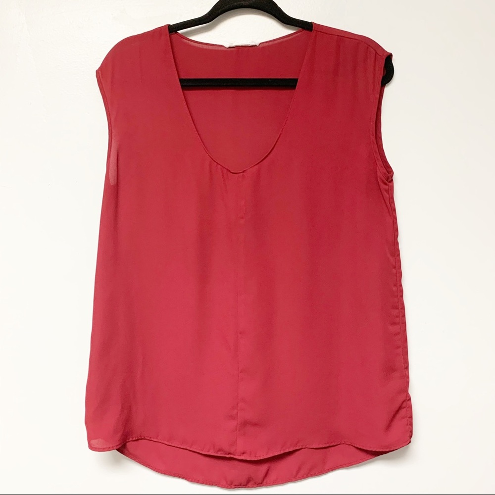 Stella Luce Burgundy Sheer sleeveless blouse L
